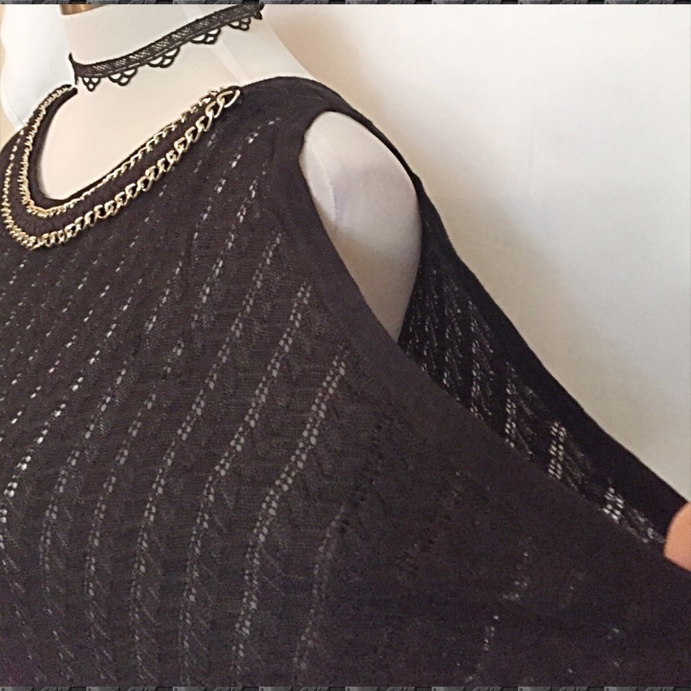 Cache Sheer Open Shoulder Chain Detail Knit Top - image 2